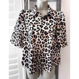 Chico's Sz 0.5 (US 6) Leopard Print Collared Short Sleeve Blouse